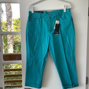 FDJ, French Dressing Jeans, Mid Rise Capri Olivia Jeans in Aqua Green, Size 12‎